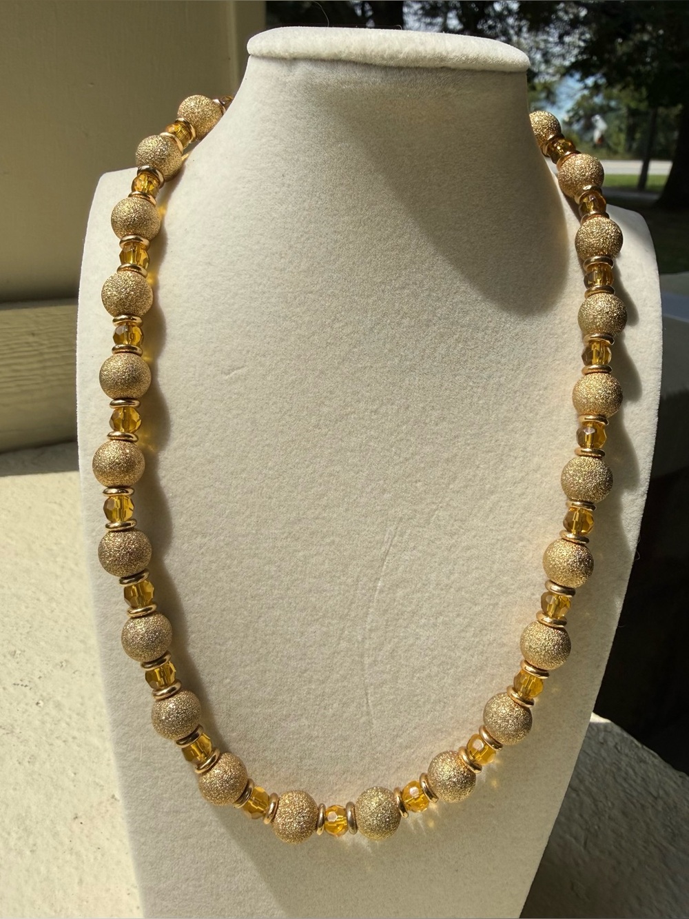 Vintage Premier Designs Gold Stardust Bead & Amber Crystal Necklace